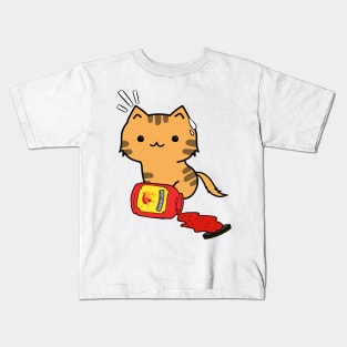 Funny Orange Cat Spilled Hot Sauce Kids T-Shirt